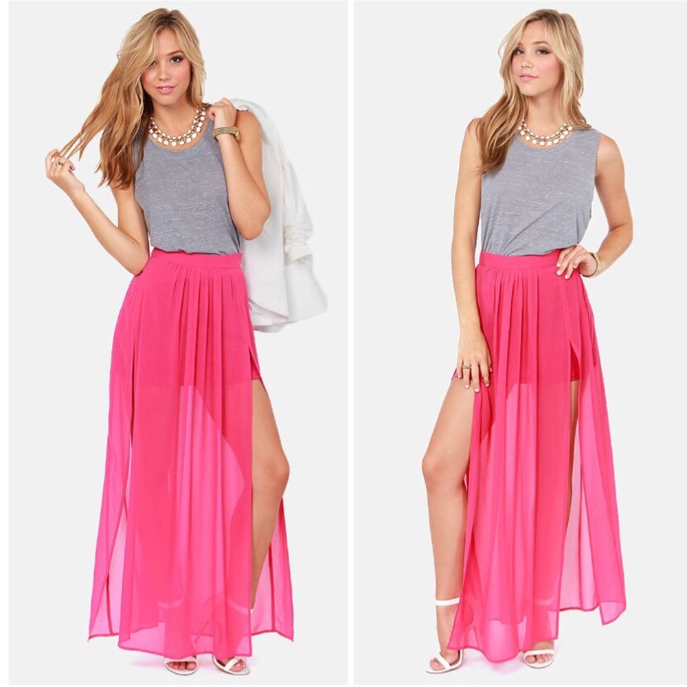 Soprano Pink Double Split Maxi Skirt sz XS